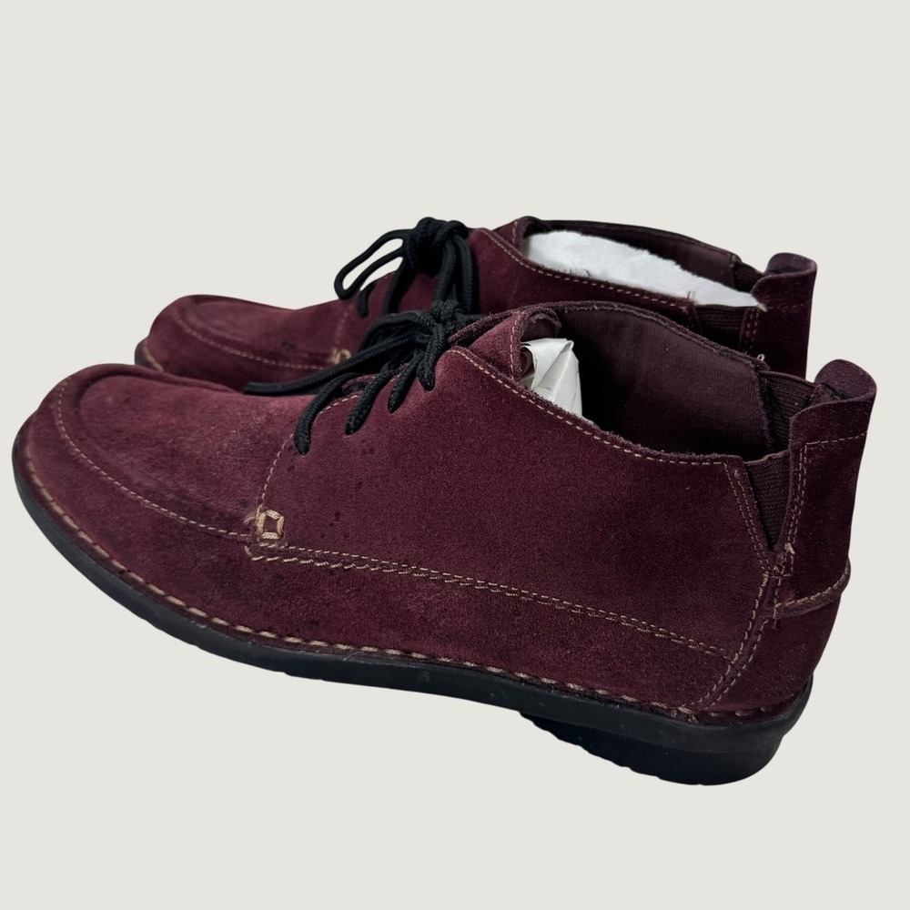 Clarks Ankle Boots Womens 8M Burgundy Suede Lace Up Moc Toe Comfort 26104703